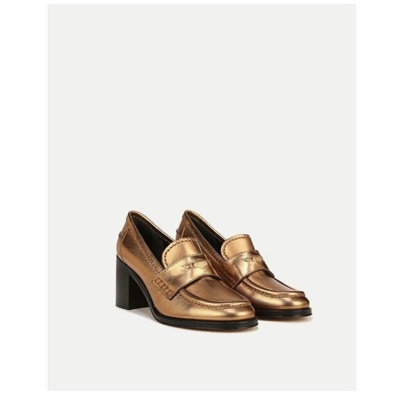 Veronica Beard Metallic Penny Loafer Block Heel Dark Gold Leather Womens 7 - Picture 9 of 9